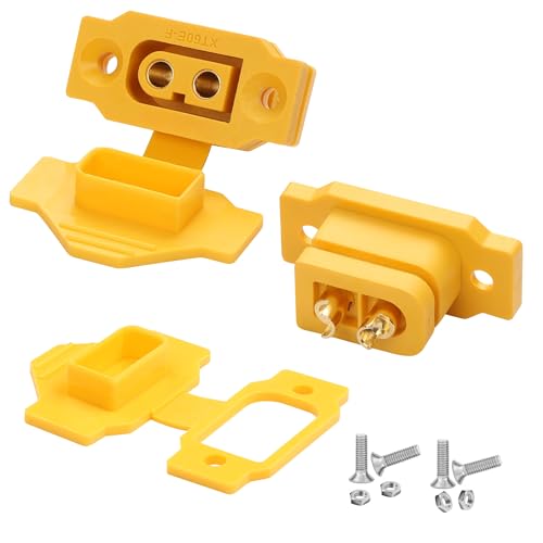 QIANRENON XT60 Fixed Mount Solder Socket 35A 12AWG XT60 Female Panel Mount Li Battery Soldering Connector Fixable XT60E-F Gold Plated Adapter Weld Plug, Dust Cover, for RC Model Drone RC Car, 2Pcs - style: F