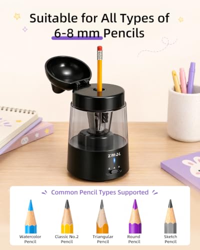 ZMOL Black Bunny Electric Pencil Sharpener, 6-8mm, Rechargeable, Stickers - color: Black
