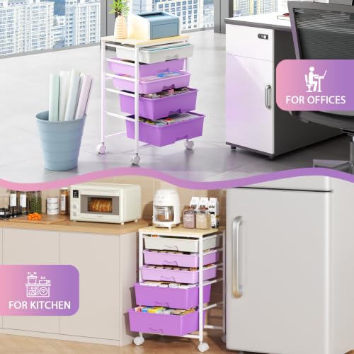 Goovilla Rolling Cart with 5 Drawers for Craft, Art, Dorm, Office, Purple - size: Purple