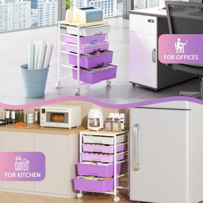 Goovilla Rolling Cart with 5 Drawers for Craft, Art, Dorm, Office, Purple - size: Purple