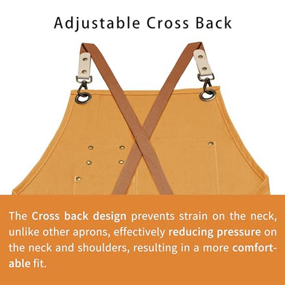 Dulabi Apron, Adjustable Chef Apron for Women and Men with Large Pockets, Cooking Kitchen Apron with Back Straps - color: Orange