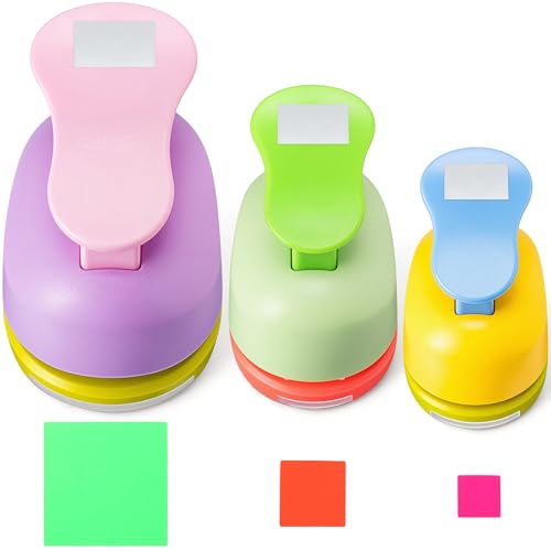 CHENGU 3 Pack Square Hole Punch 2"/1"/0.6", Random Color - color: Random Color, style: Square