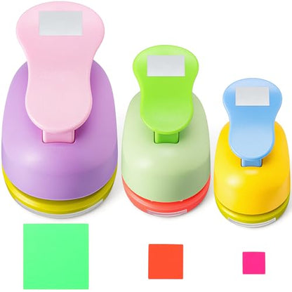 CHENGU 3 Pack Square Hole Punch 2"/1"/0.6", Random Color - color: Random Color, style: Square