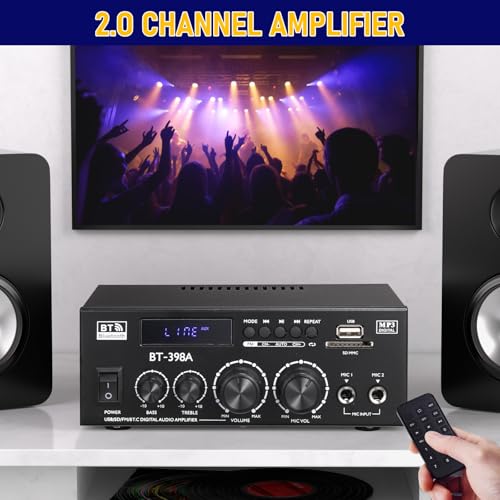 Facmogu BT-398A Stereo Audio Amplifier, 2 Channel 450W Home Power Amplifier - style: MAX 450Wx2
