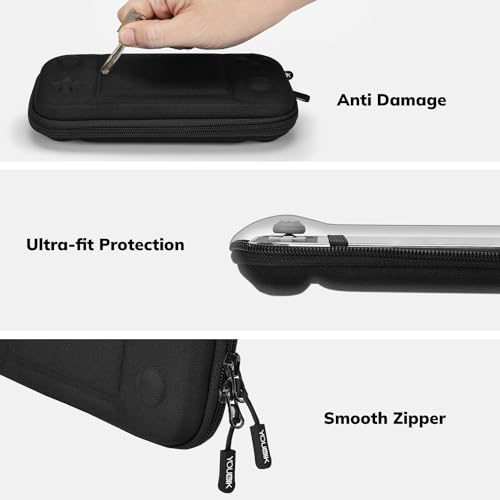 Younik Switch Lite Case, Portable Switch Lite Carrying Case, 14 in 1 Accessories Kit with Carrying Case, Protective Cover, Game Card Case, Screen Protectors, Thumb Grips, Pendant and straps (Black) - color: Black