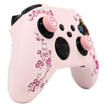 Cat Among Blossoming Branches Skin Compatible with Xbox Series X Wireless Controller, RALAN Protector Case， Customised Thumb Grips Cap - color: Cat Pink