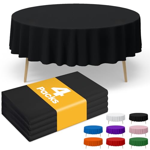 Niuara Black Plastic Table Cloth Disposable, 4 Pack, 84 in - color: Black, size: 84" Round - 4 Packs