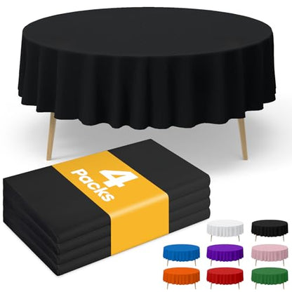 Niuara Black Plastic Table Cloth Disposable, 4 Pack, 84 in - color: Black, size: 84" Round - 4 Packs