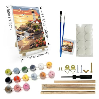 JOOZ Lighthouse Paint by Number for Adults with Frame, 8x12 Inch - color: Lighthouse