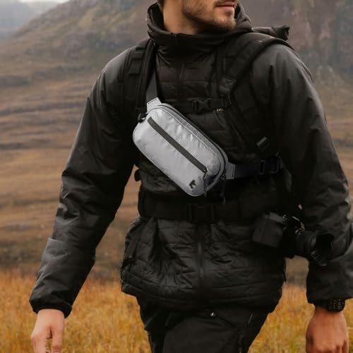 tomtoc 1.5L Sling Bag with RFID Blocking Crossbody Chest Pack for Men Women - color: Light Gray, size: 1.5L