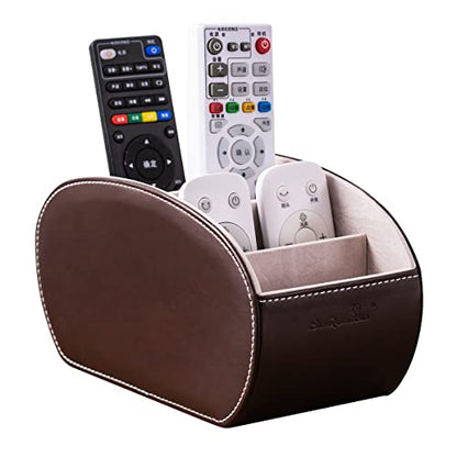 PU Leather Multi-Functional Office Organizer Box Remote Control Holder Desk - color: Dark Brown