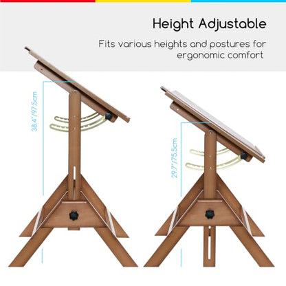 MEEDEN Wood Adjustable Drafting Table: 35.5" x 23.5" Wooden Art Desk - color: Walnut Table
