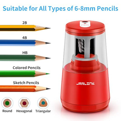 JARLINK Electric Pencil Sharpener, Heavy Duty Helical Blade, Auto Stop - color: Red