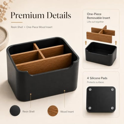 Remote Control Holder, Desk Organizer with Removable Dividers,Black - color: BLACK, size: 1 Pack