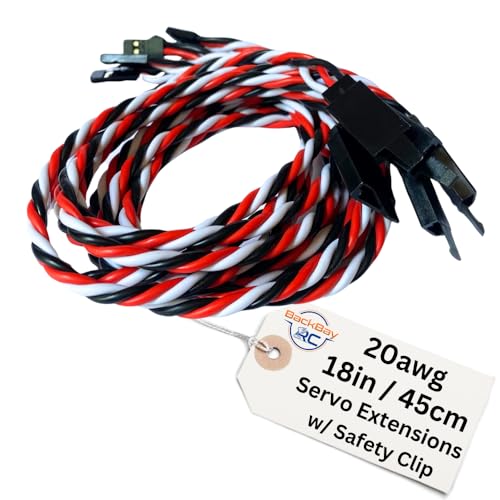 BackBayRC - 20awg Servo Extension Wire w/Safety Clip - 100 Strands for RC Vehicles, Drones, E-Bikes - 7 Lengths / 5 Wires per Pack (45CM / 18in) - style: 45CM / 18in