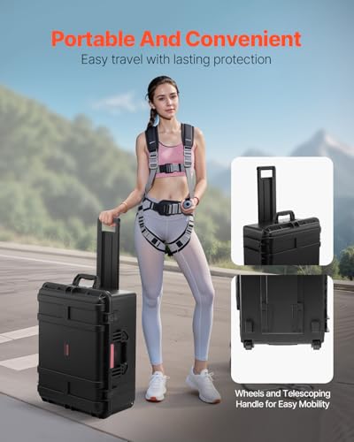 VEVOR Dry Box, Waterproof Hard Case with Pre-Cut Foam, 25 x 20 x 12.5inch - size: 63x50x32 cm