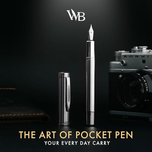 Wordsworth & Black Mini Pocket Fountain Pen for Writing, Medium Nib, Silver - color: Silver Chrome