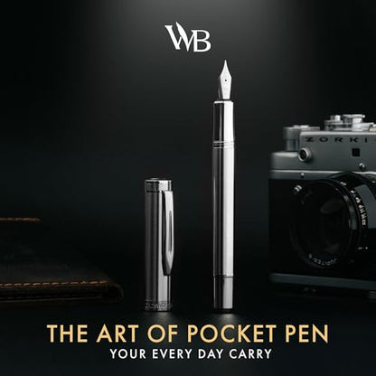 Wordsworth & Black Mini Pocket Fountain Pen for Writing, Medium Nib, Silver - color: Silver Chrome