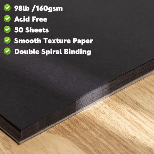 2 Pack Black Paper Sketchbook, 5.5 × 8.5 in, 100 Sheets, Spiral Bound - size: 5.5×8.5 Inch (2 Pack )
