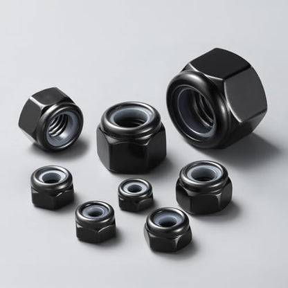 100Pcs #6-32 Lock Nuts, Nylon Insert Locknuts 304 Stainless Steel 18-8 SS Black Zinc Plated Self-Locking Nuts, Coarse Thread Hex Nylock Nut - size: #6-32
