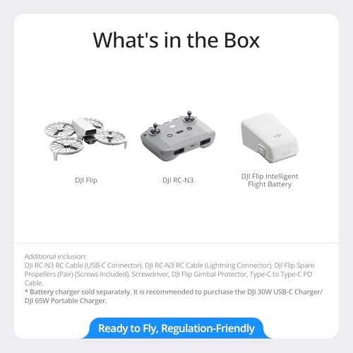 DJI Flip Drone with RC-N3 Remote Controller with 4K UHD Camera for Adults, Under 249 g, Palm Takeoff, Auto Return, 31-Min Flight Time + Backpack, SD Card + Landing Pad, Card Reader