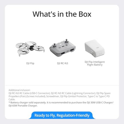 DJI Flip Drone with RC-N3 Remote Controller with 4K UHD Camera for Adults, Under 249 g, Palm Takeoff, Auto Return, 31-Min Flight Time + Backpack, SD Card + Landing Pad, Card Reader