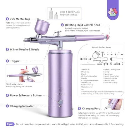 SAVILAND 30PSI Nail Art Airbrush Kit with Compressor Purple - color: Light-Purple