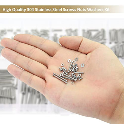 562 Pieces M2.5 x 4/6 /8/10 /12/16 /20mm Button Head Socket Cap Screws Nuts Washers Assortment Kit, 304 Stainless Steel, Fully Machine Thread - size: M2.5, style: Button Head