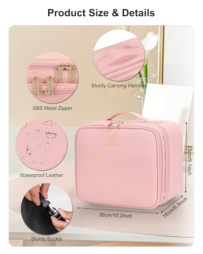 Relavel Makeup Bag with LED Mirror, Small Travel Makeup Case, Pink - color: 01-Pink, size: 1-Small(2 Layers)