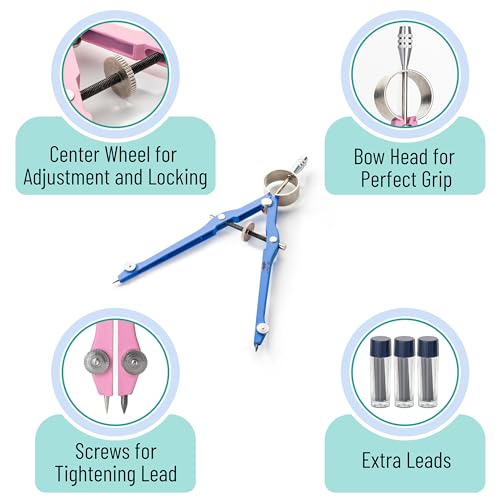 Mr. Pen- Professional Compass for Geometry, Extra Lead - color: Light Blue
