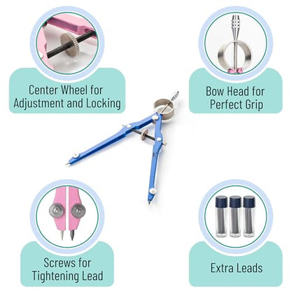 Mr. Pen- Professional Compass for Geometry, Extra Lead - color: Light Blue