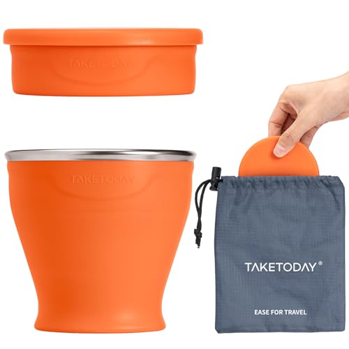 TakeToday Collapsible Cup 8 oz, Foldable with Lid for Travel, Orange - color: Orange