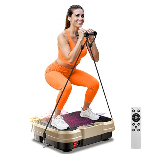 Vibration Plate Exercise Machine,Vibration Plate for Lymphatic Drainage Power Vibration Plate Machine Support 450 Lbs 250 Adjustable Speeds,Vibrating Plate Shake Plate Weight Loss - color: Gold