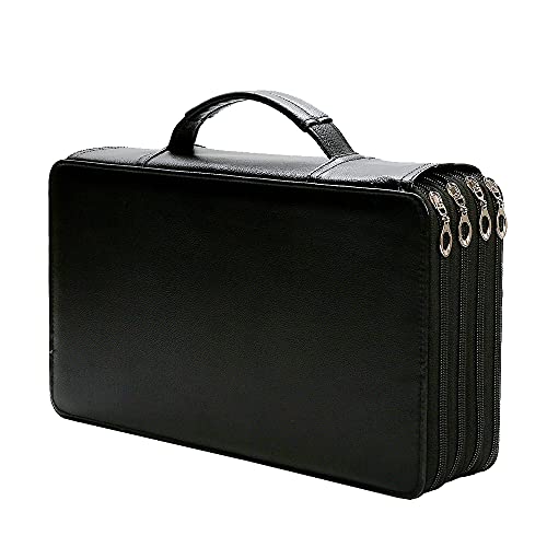 300 Slots Pencil Case 4-Layer Zipped Holder w/Handle - color: Black, size: 300