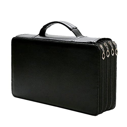 300 Slots Pencil Case 4-Layer Zipped Holder w/Handle - color: Black, size: 300