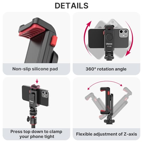 ULANZI ST-06S Phone Tripod Mount, Universal Phone Mount w 2 Cold Shoe