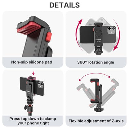 ULANZI ST-06S Phone Tripod Mount, Universal Phone Mount w 2 Cold Shoe