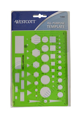 Westcott T-816 All-Purpose Technical Drawing Template, Plastic Shape Template Tool, Green, 4.5 by 6 in