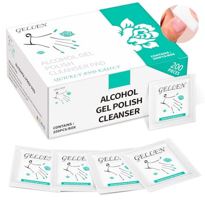 GELLEN Nail Cleanser Pads, 200 Pack Alcohol Prep Pads Individually Wrapped - size: 200PCS