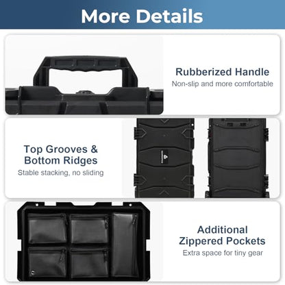 Weatherproof Hard Case, Stackable Trolley Case with Wheels, Hook and Loop Divider & Strap, IP67 Waterproof for Camera, Drones and Gear, 21.7" x 13.8" x 8.7", Black - color: Black