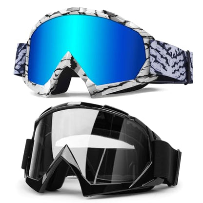 Motocross Helmet Goggles for ATV Dirt Bike Riding, 2-Pack - color: Camo White Frame+black Frame