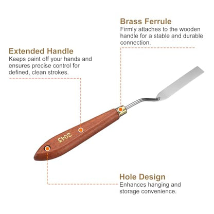 HARFINGTON 2pcs Palette Knife Painting Tool 2.56" x 0.67" Stainless Steel Teardrop Blade Spatula Painting Pallet Knives with Hole Beech Wood Handle for Acrylic Canvas, Red/Silver - size: 8.46" x 0.67" x 2.56"