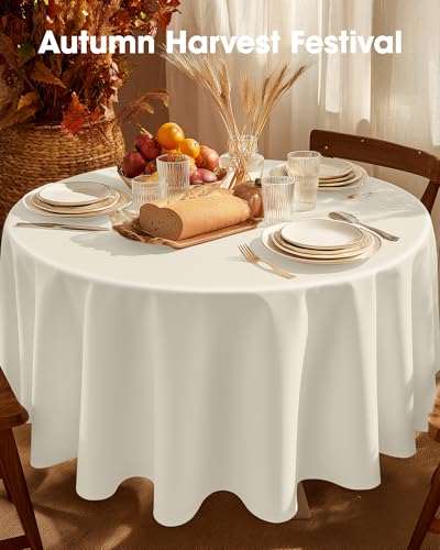Pureegg Plastic Table Cloth Disposable 6 Pack, 84 Inch Round, Beige - color: Ivory, size: 84" Round