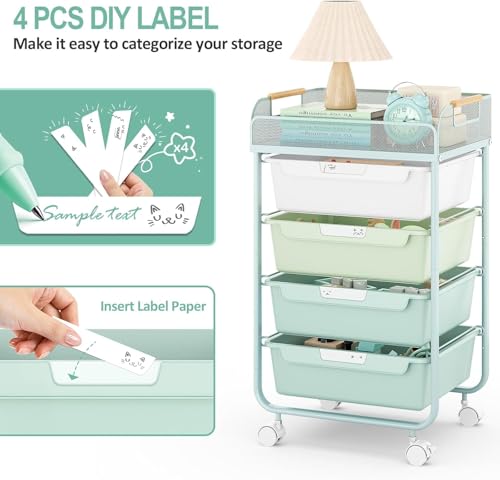SYKIARIOL 4-Drawer Rolling Storage Cart with Mesh Top,Green - color: Gradient Green