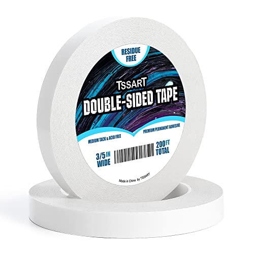 Ultra-Thin Permanent Double-Sided Tape - Double Sided Adhesive Sticky Tape for Arts, Crafts, Photography, Scrapbooking, Tear-by-Hand - Acid Free 3/5 Inch Wide 200FT Long Total - size: 3/5"-2PK