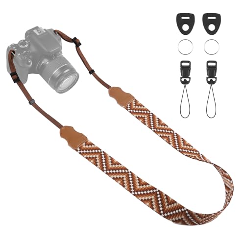 Universal Camera Strap - Camera Neck Strap, Adjustable Shoulder Straps Compatible with Canon, Fujifilm, Nikon, Olympus, Panasonic and other SLR and mirrorless cameras - Brown White Gquares - color: Brown White Gradient Gquares