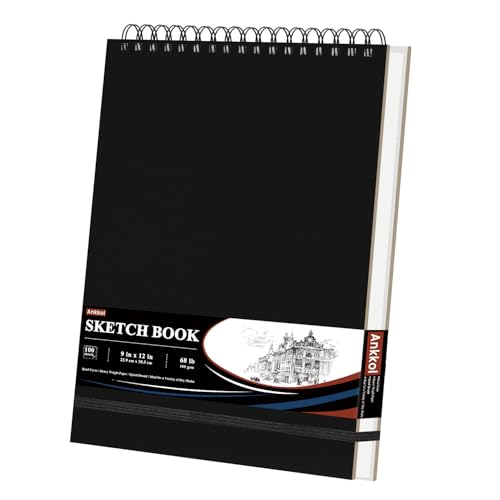 Ankkol Sketch Book 9x12, Top Spiral Bound Sketchbook,100 Sheets_68lb/100gsm