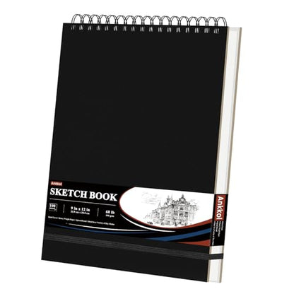 Ankkol Sketch Book 9x12, Top Spiral Bound Sketchbook,100 Sheets_68lb/100gsm