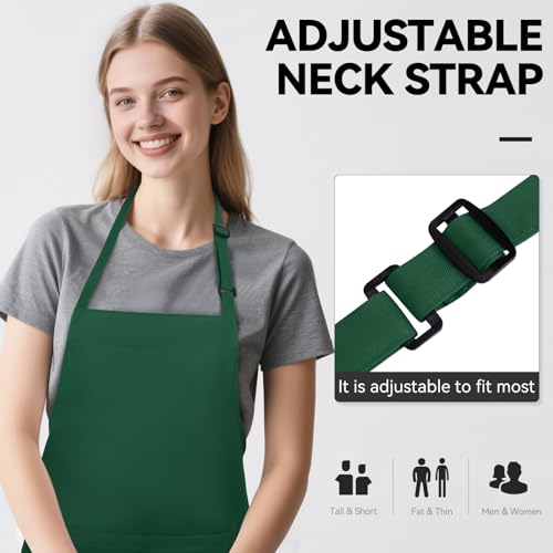 NLUS 2 Pack Kitchen Aprons with 2 Pockets for Women Men, Chef Aprons for Baking BBQ Cooking, Green - color: Green