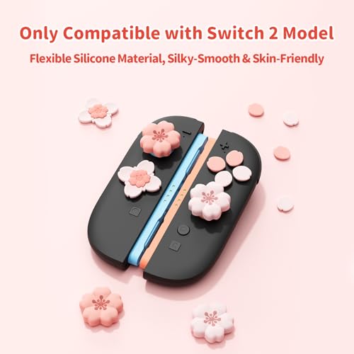 GeekShare Sakura Cross D-Pad Button Caps Thumb Grip Caps Set Compatible with Switch 2 / Switch 1, ABXY Key Buttons Sticker Cover Caps, Cherry Pink - size: Switch 2